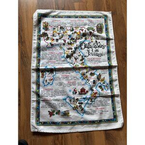 Vintage Italian Map Tea Towel With Regional Cheese Illustrations
